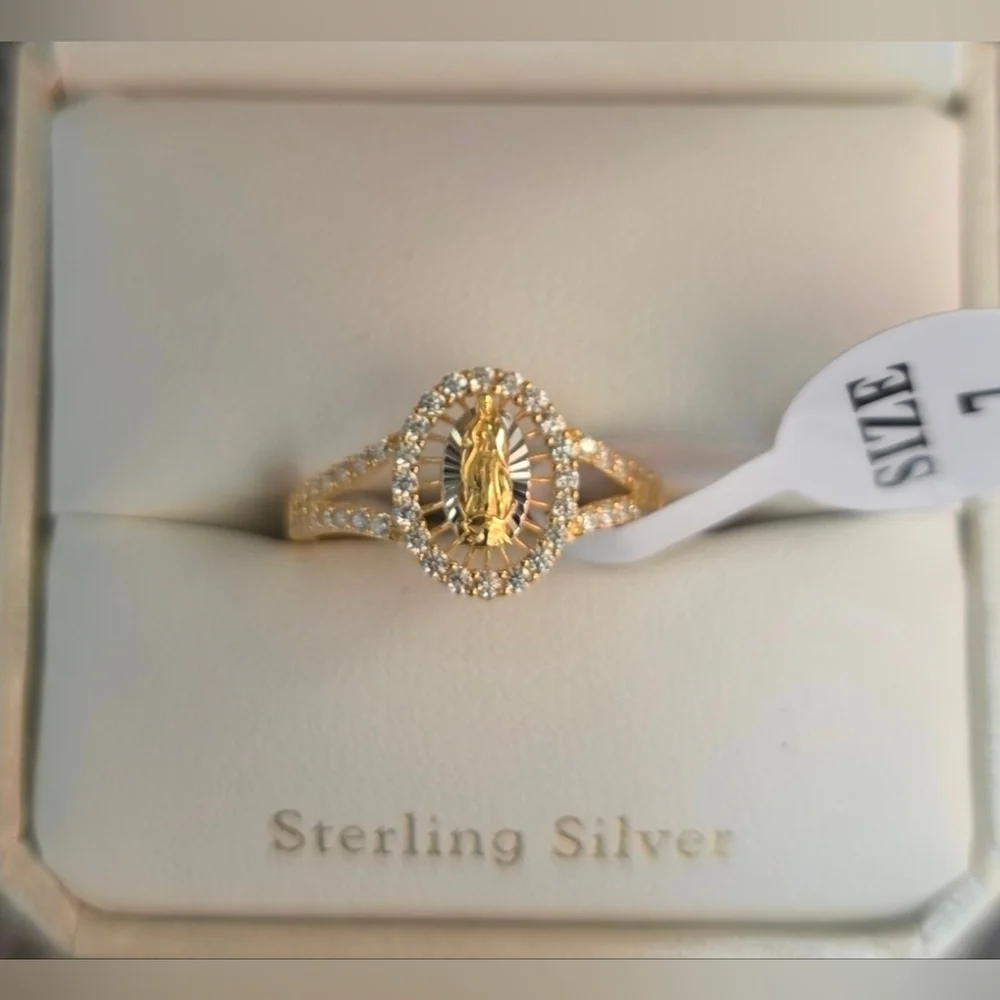 Cynthia White Yellow & Rose Three Color Virgin Mary Cubic Zirconia Ring Size:9 - Picture 1 of 5